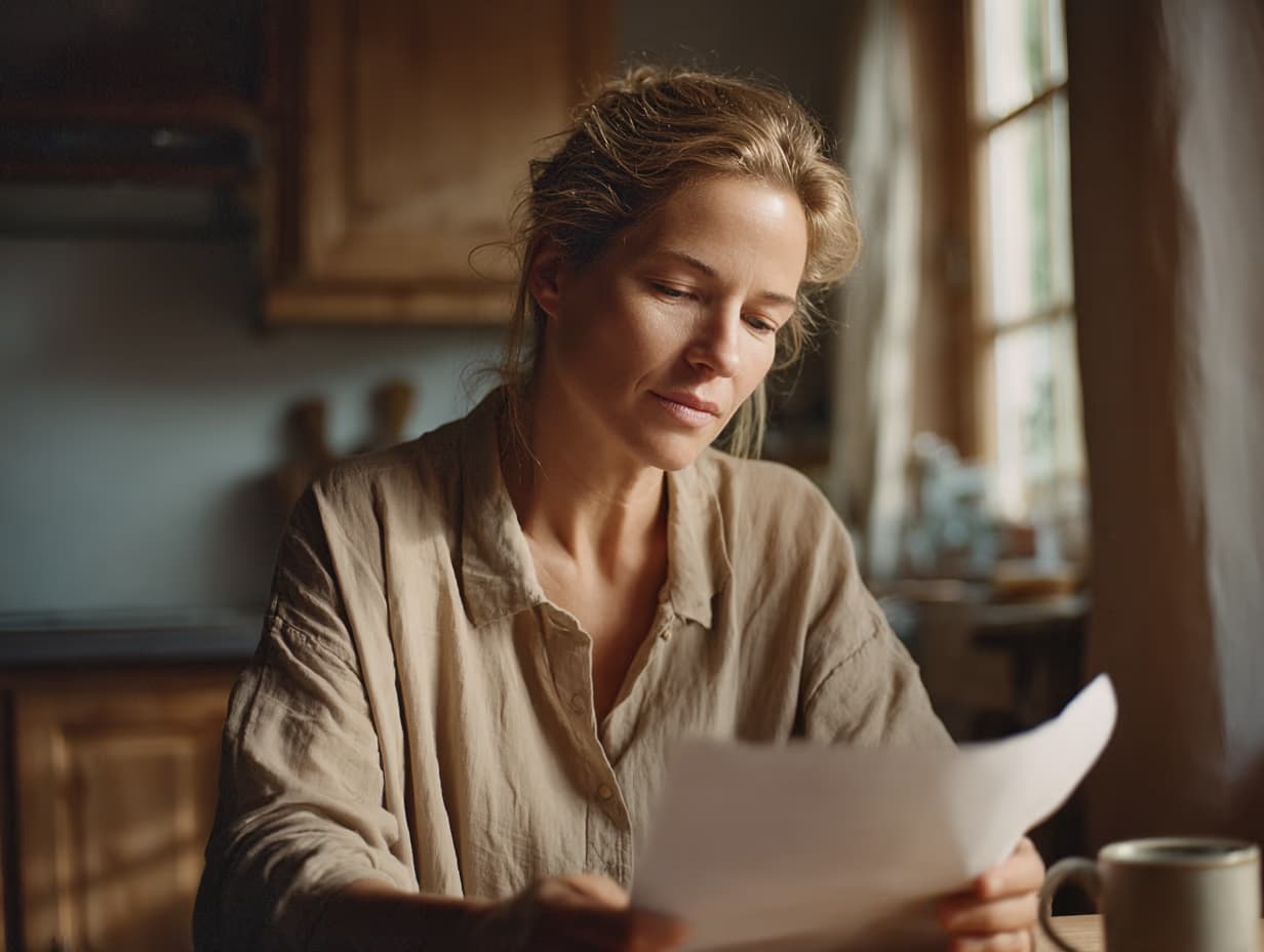 Personne examinant un courrier à son domicile